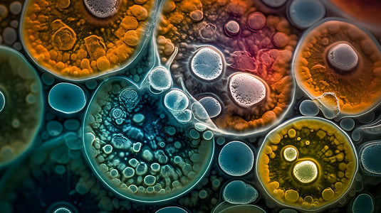 医用显微镜放大镜下的细胞战争插画