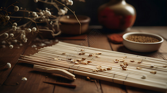 筷子和碗摆拍图图片落英与古竹插画
