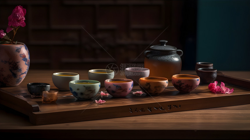 五彩陶瓷茶杯图片