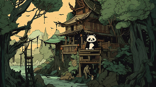 可爱熊猫插画背景图片