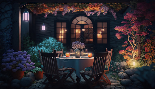 庭院中的餐桌背景图片