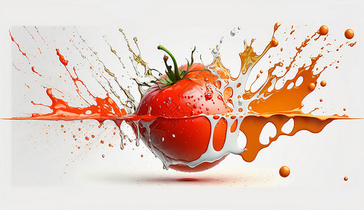 西红柿蔬菜果汁飞溅的西红柿插画