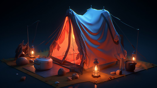 灯光里的帐篷图片