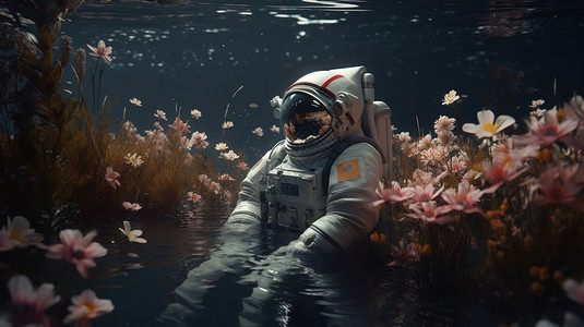 坐在水中休息的宇航员图片