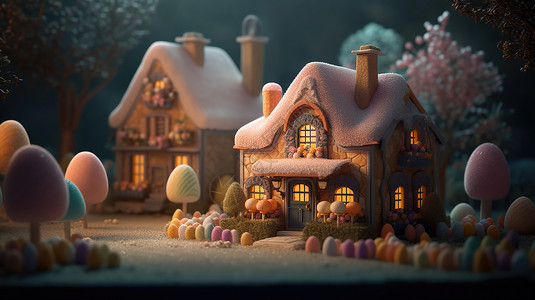 可爱的翻糖房子背景图片