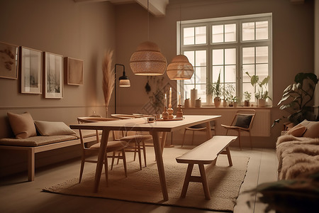 饭桌素材现代简约原木风室内装修风格背景