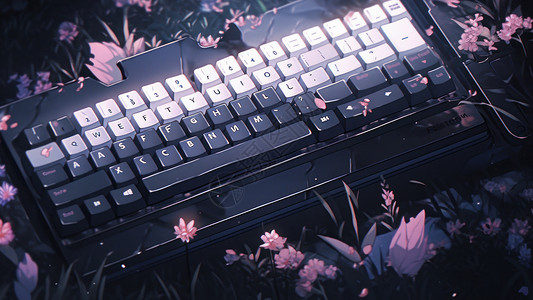 在花丛中的键盘背景图片