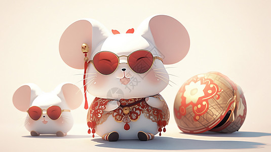 戴口罩的老鼠戴墨镜的卡通小老鼠插画