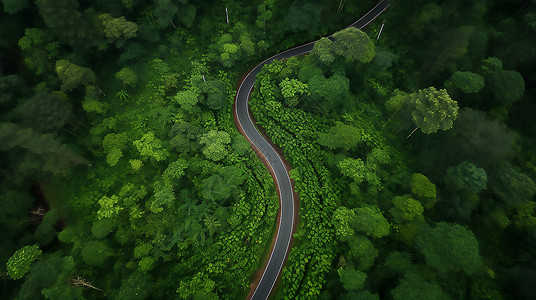 森林 俯视俯视公路插画