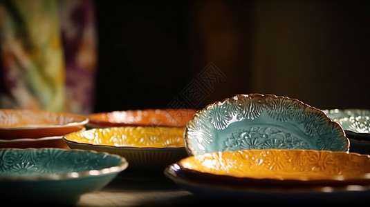 中式贵气精致的陶瓷餐具背景图片