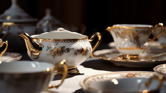 陶艺茶杯欧式精致的陶瓷餐具插画
