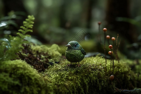 停留在苔藓上的小鸟高清图片