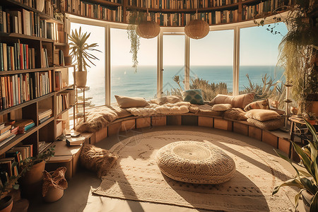 海滨别墅波西米亚风格阳光书房图片