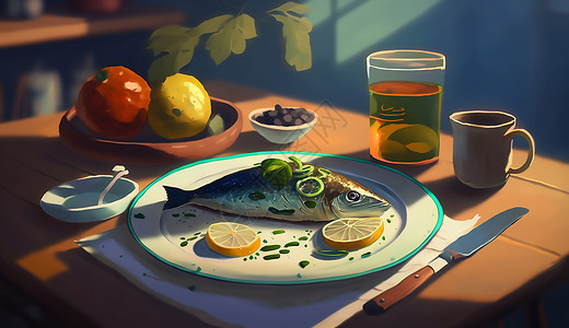 蔬菜油画素材油画风格的鱼插画