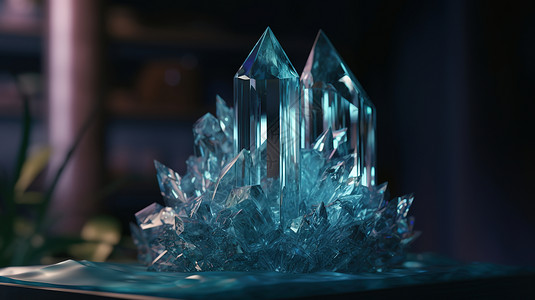 蓝色水晶冰瀑布蓝色透明水晶插画