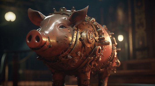 赛博朋克猪动物机器猪高清图片