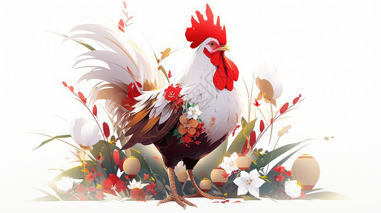 白色的鸡漂亮的卡通大公鸡插画