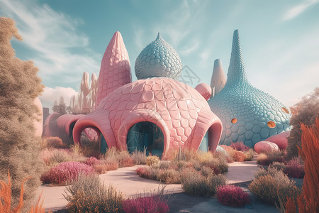 迪伦托马斯彩色粉彩超现实主义景观建筑插画