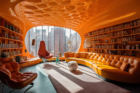 色彩同步主义明亮色彩豪华设计风格休闲书房背景
