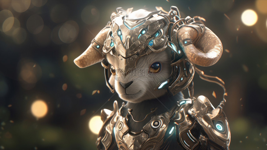 小羊穿着金属质感的盔甲图片