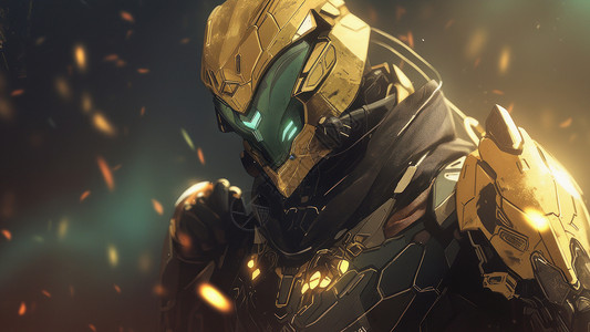 黄金金色金粉金属质感黄金盔甲战士以蛇为原型的设计插画