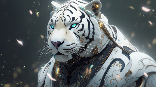 白老虎穿金色铠甲的战士头部特写背景图片