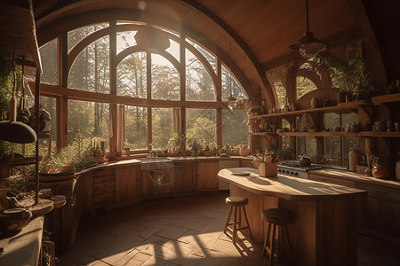 别墅原木风格的厨房图片