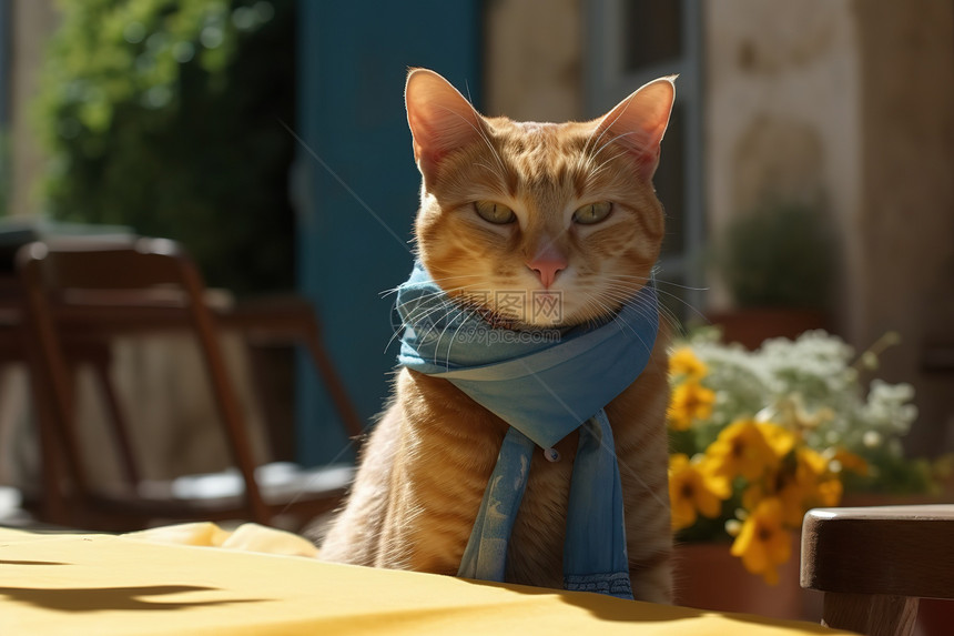 绅士戴着围巾的猫图片