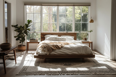 阳光照进窗户舒适的家居卧室设计背景