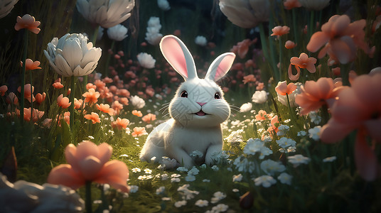 小白兔子可爱小兔子插画