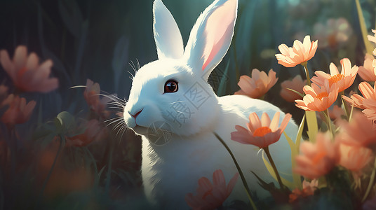 小白兔子宠物兔子插画
