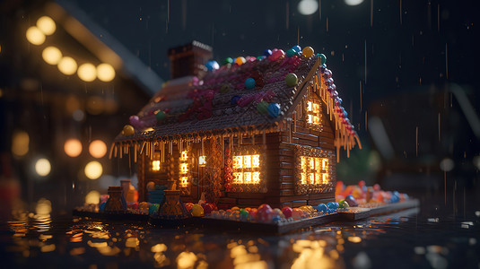 雨中融化的糖果木屋图片