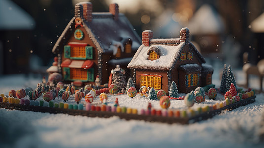 雪中的姜饼小屋背景图片