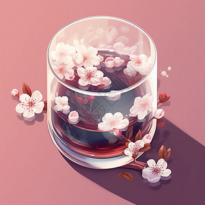 咖啡和樱花玻璃杯背景图片