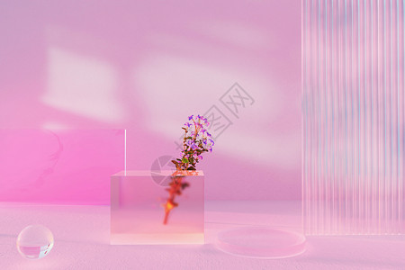 插花活动粉色几何体简单展台毛玻璃设计图片