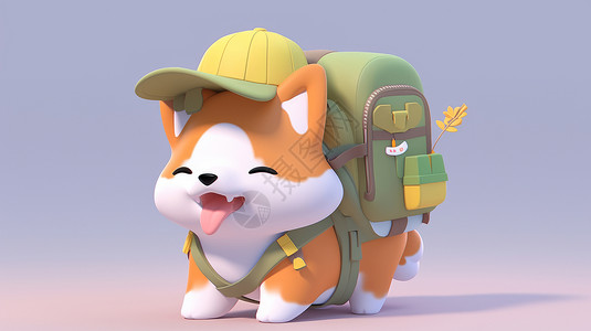 动物包素材可爱的卡通小狗背着包戴着帽子插画