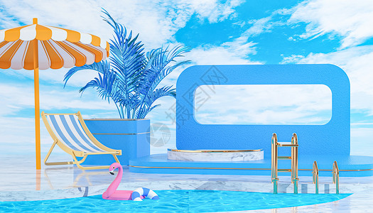 夏日泳池清凉电商展台背景图片