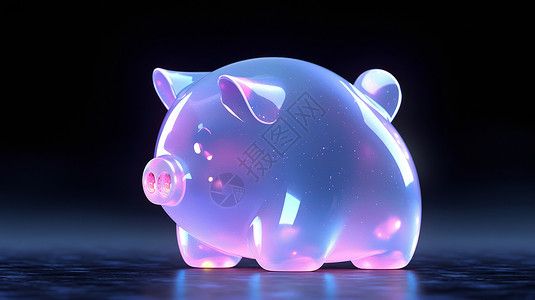 银行形象发光的立体可爱的卡通小猪插画