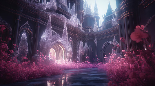 粉紫色宫殿背景图片