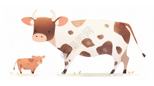 母牛与小牛卡通大奶牛与小黄牛插画