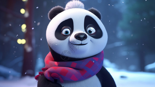 熊猫正面卡通大熊猫雪地里正面肖像插画