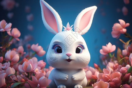 花朵兔子中秋手绘插画十二生肖图片
