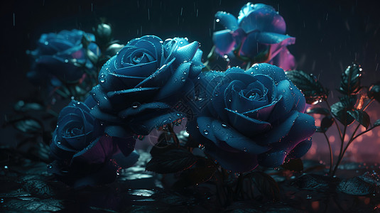 玫瑰水珠雨中多头玫瑰设计图片