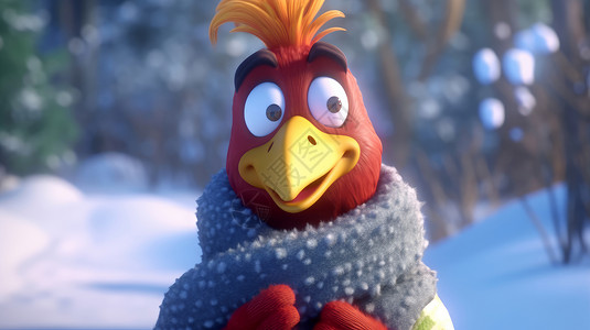 喂小鸡表情围着围巾表情惊讶的小鸡插画