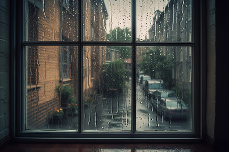 窗外下雨玻璃上的水珠图片