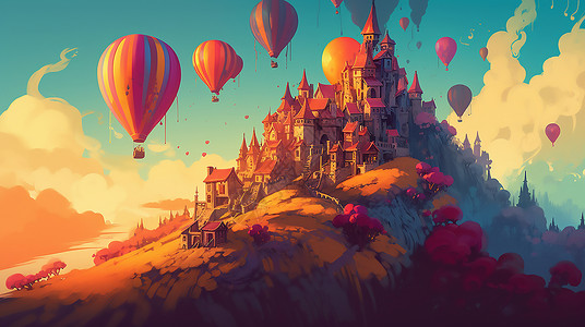 热气球和城堡图片
