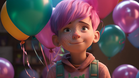 被气球围绕的小男孩背景图片