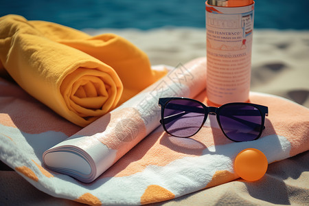 夏日防晒素材海边沙滩旅行用品插画