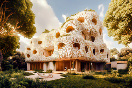 高级客房酒店建筑极简主义风格3D概念图插画