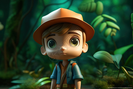3D可爱的男孩森林背景图片